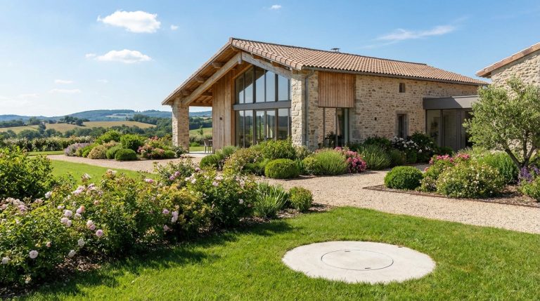 Maison de campagne avec installation fosse toutes eaux moderne souterraine