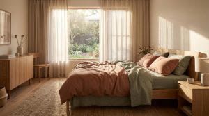 Chambre moderne avec linge de lit en lin lavé Eminza