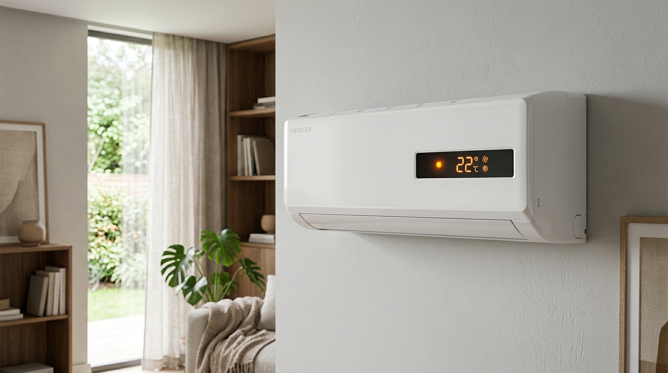 Unité intérieure de climatisation Hitachi avec voyant orange allumé