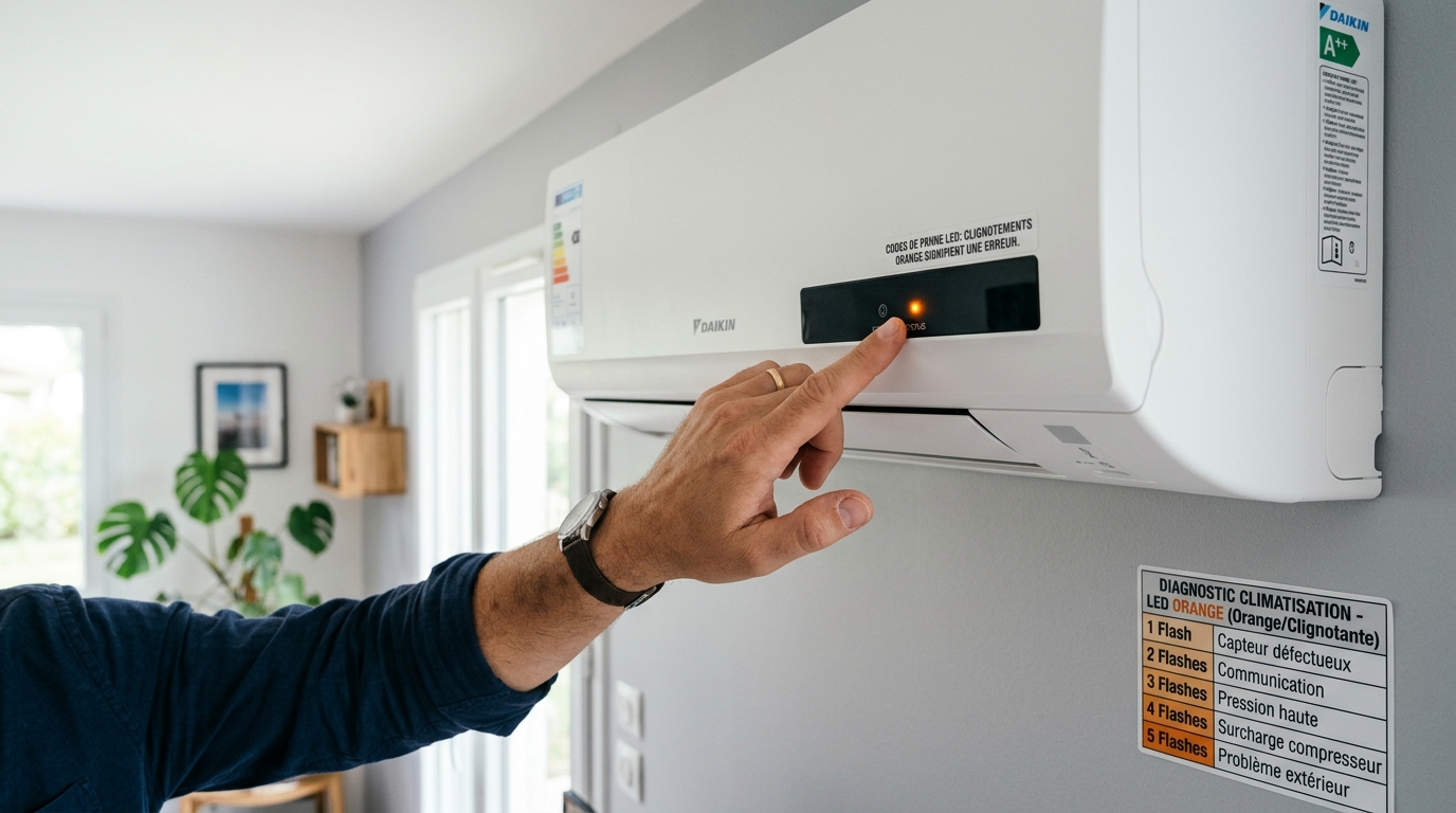 Observation du clignotement du voyant orange sur une clim Hitachi