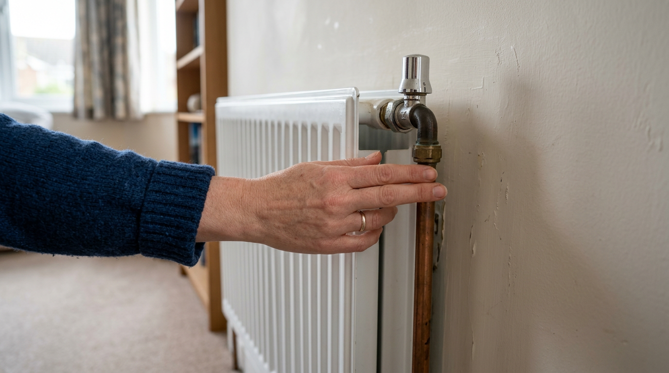 Vérification manuelle de la température du tuyau d'un radiateur
