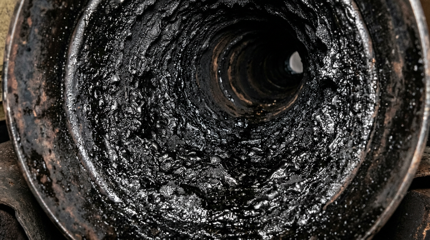 Accumulation de bistre goudronneux et dangereux à l'intérieur d'un conduit de cheminée