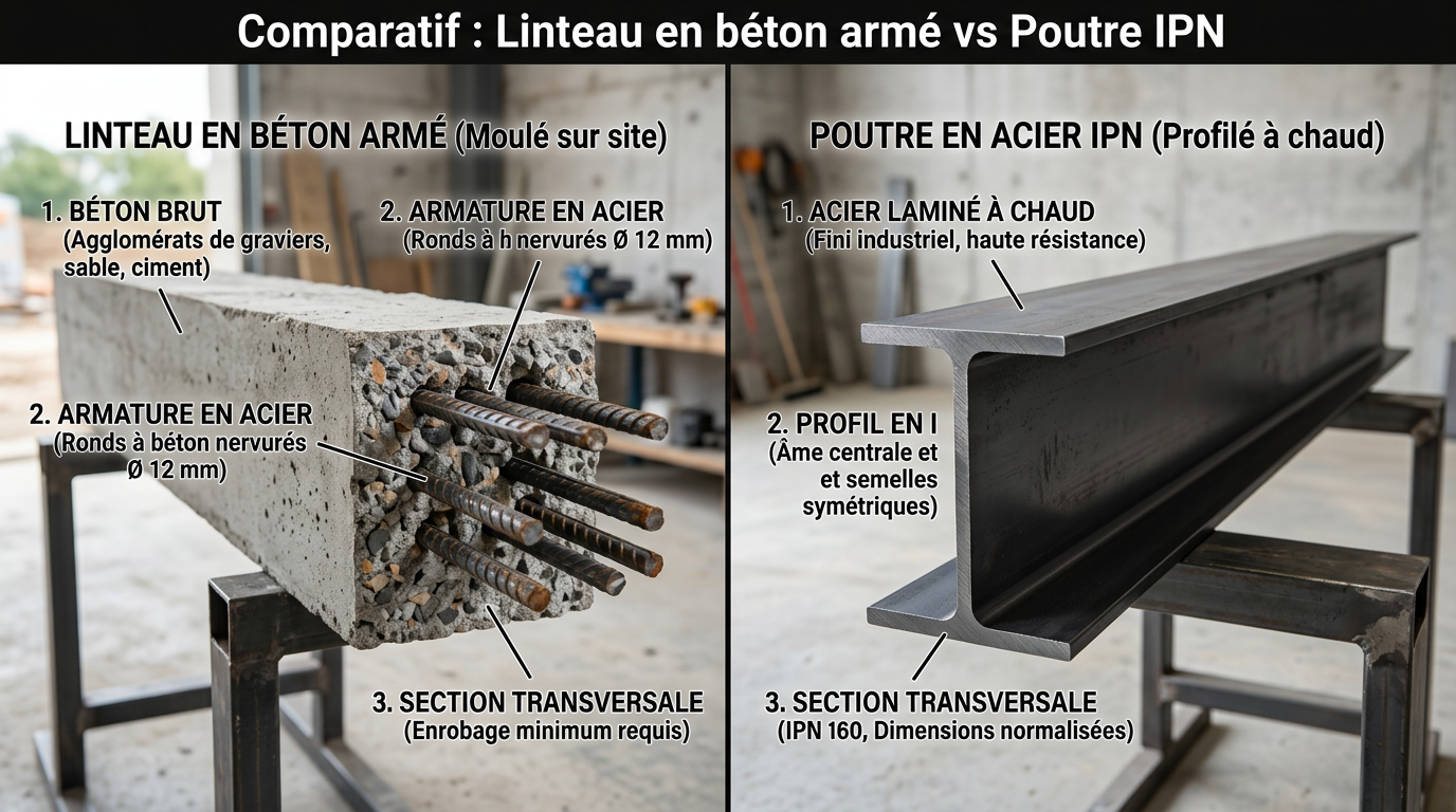 Comparatif linteau béton armé vs acier IPN