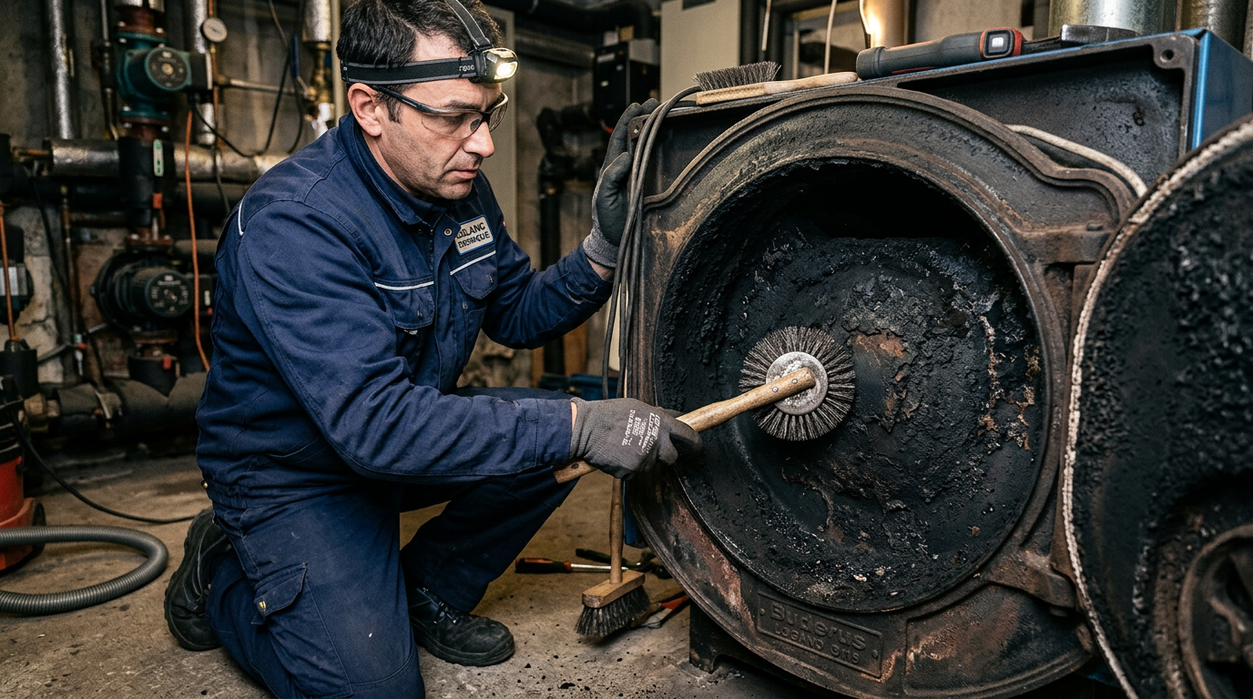Nettoyage corps de chauffe en fonte chaudière fioul maintenance annuelle