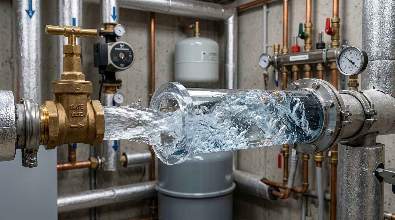 Schéma de la pression et du débit d'eau dans un circuit de chauffage