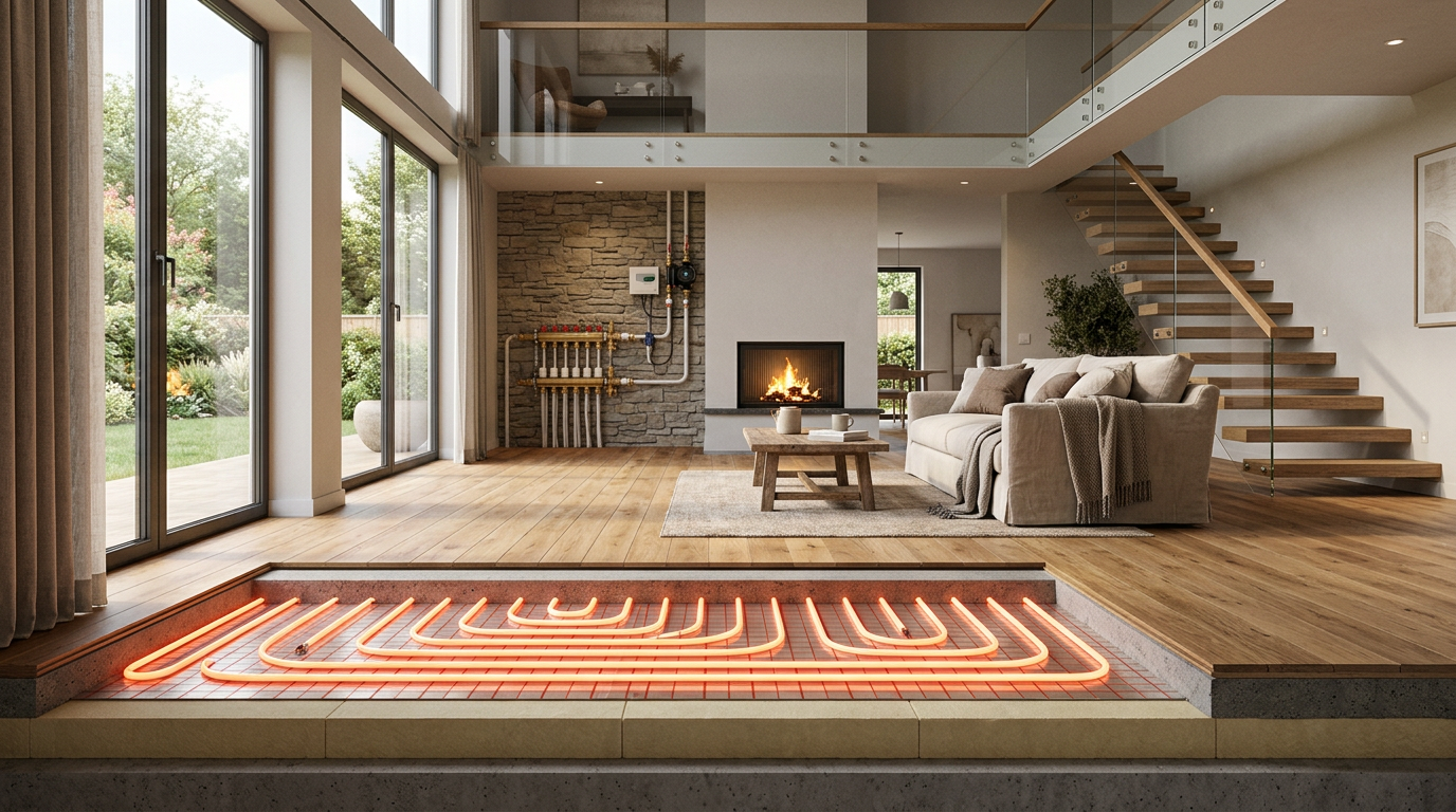 Maison à étages avec plancher chauffant et radiateurs