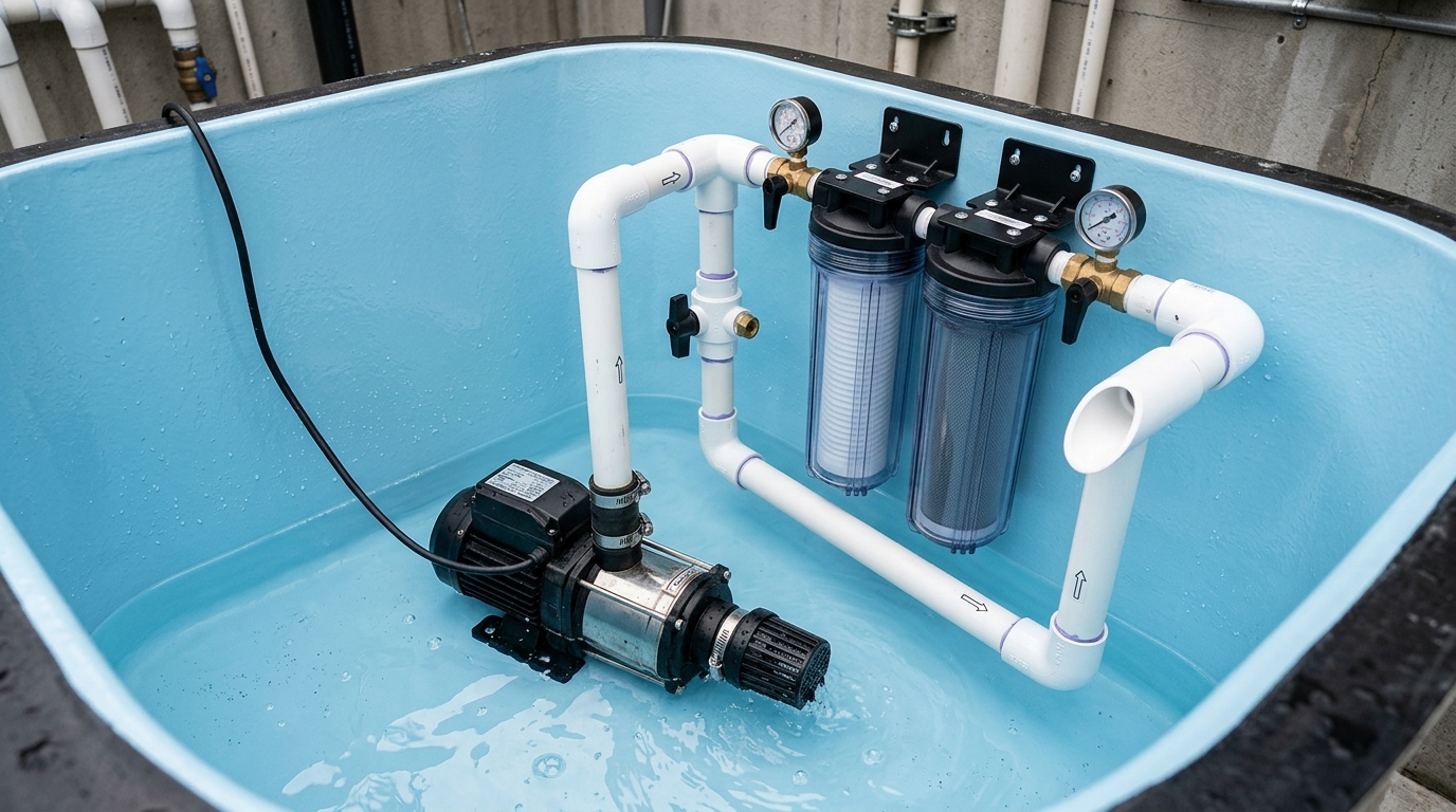 Intérieur d'une cuve traitée à la résine époxy avec système de pompage immergé