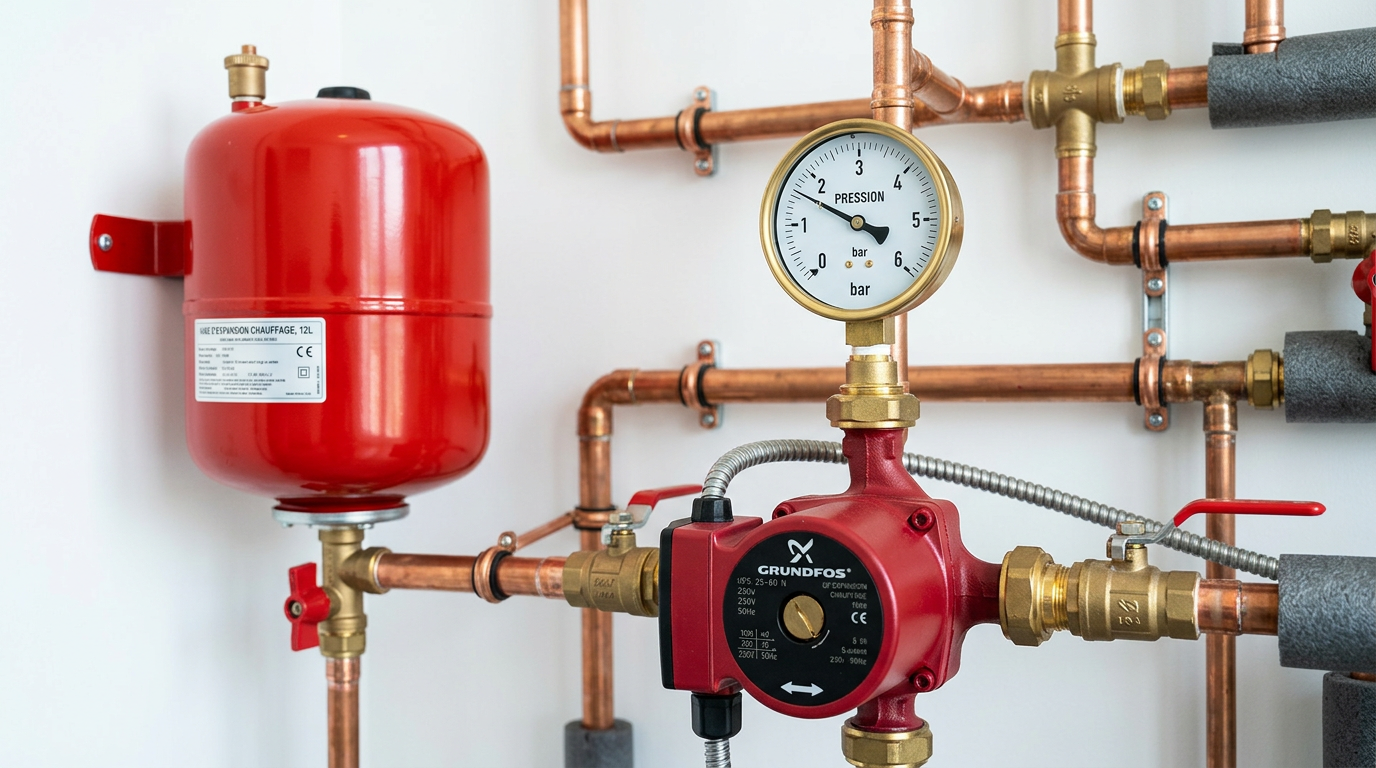 Vase d'expansion et circulateur hydraulique chauffage central