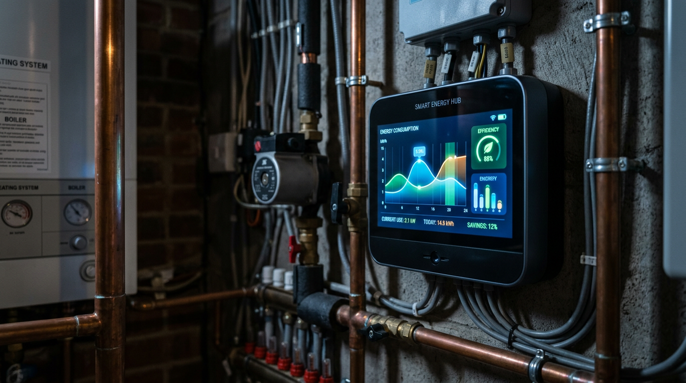 Compteur d'énergie intelligent affichant la consommation électrique du chauffage