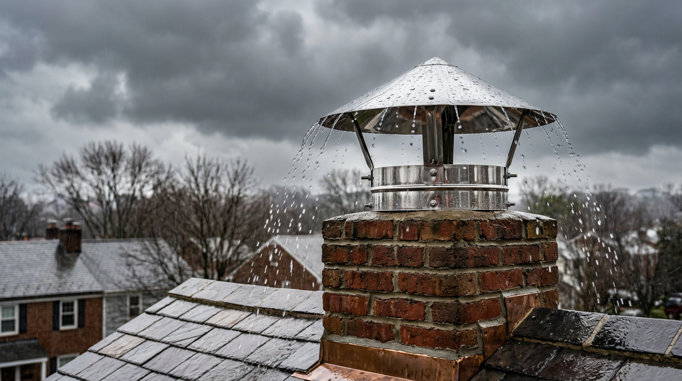 Chapeau de cheminée en inox protégeant le conduit contre les infiltrations de pluie