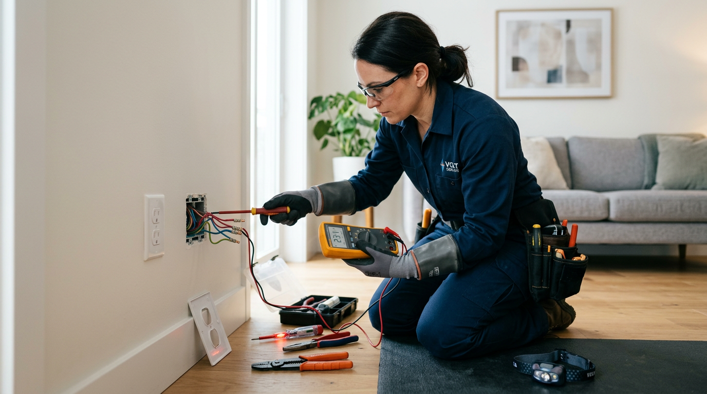Électricien professionnel intervenant sur une installation électrique