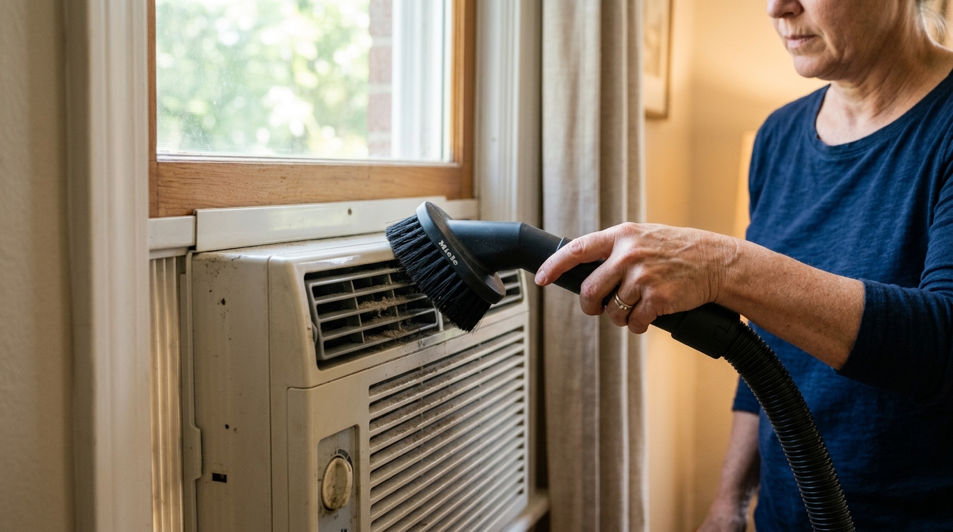 Nettoyage d'une entrée d'air encrassée avec un aspirateur à brosse souple