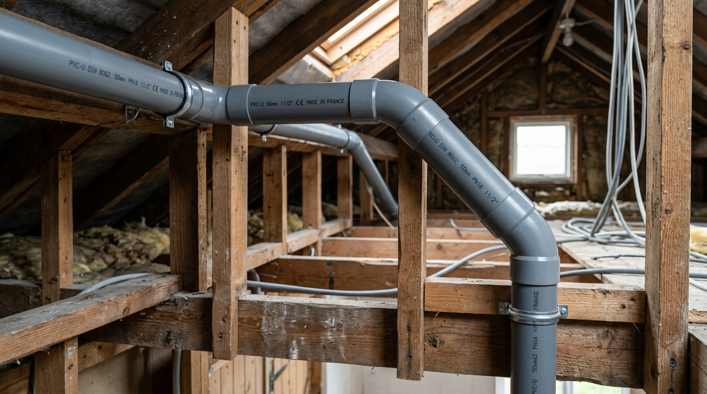 Raccordement de tuyaux PVC avec des coudes à 45 degrés pour optimiser le flux d'air