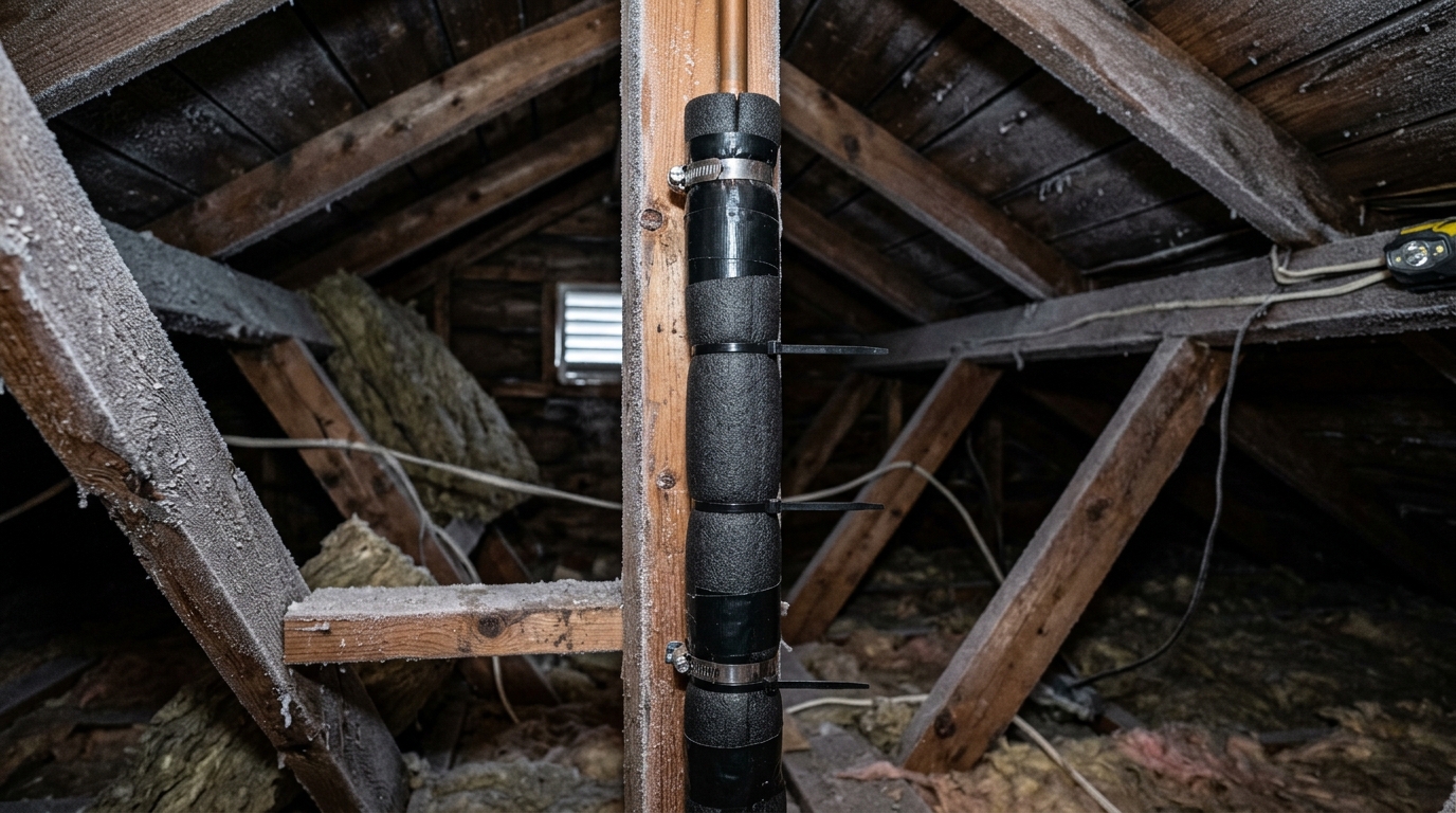 Isolation thermique d'un tuyau de ventilation avec un manchon en mousse contre le gel