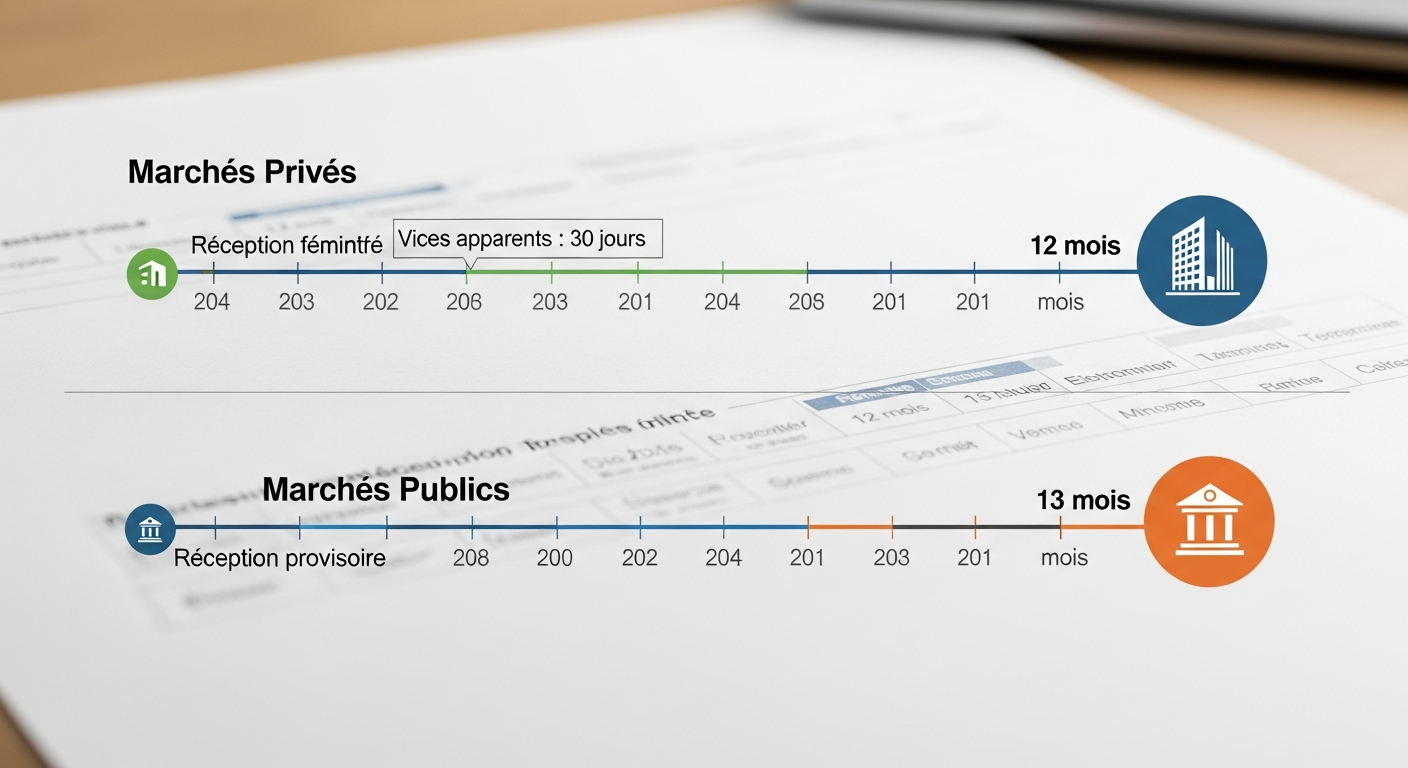 Comparatif délais mainlevée caution 12 mois marchés privés vs 13 mois publics
