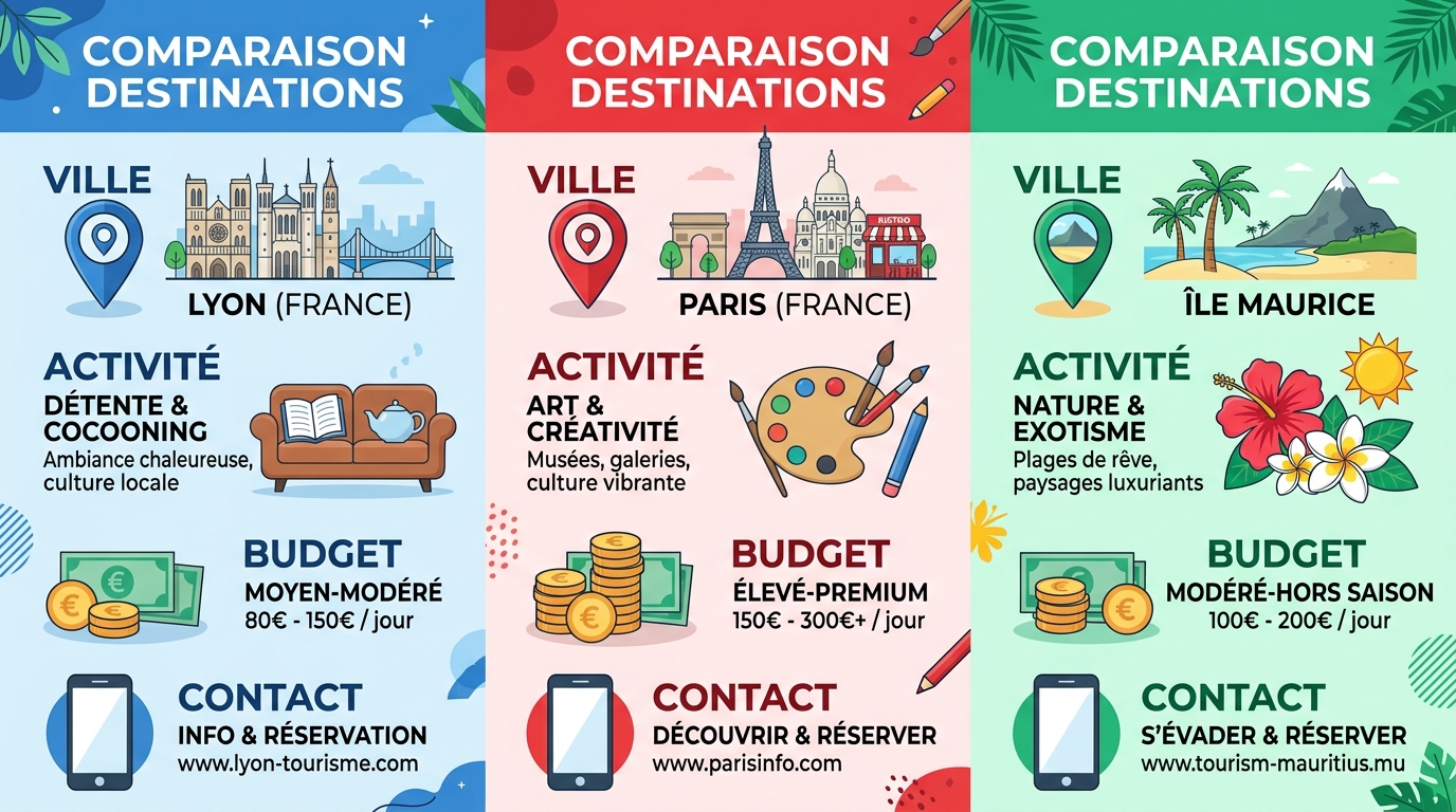 Comparatif visuel des trois entreprises ParadiseDeco Lyon Paris et Maurice