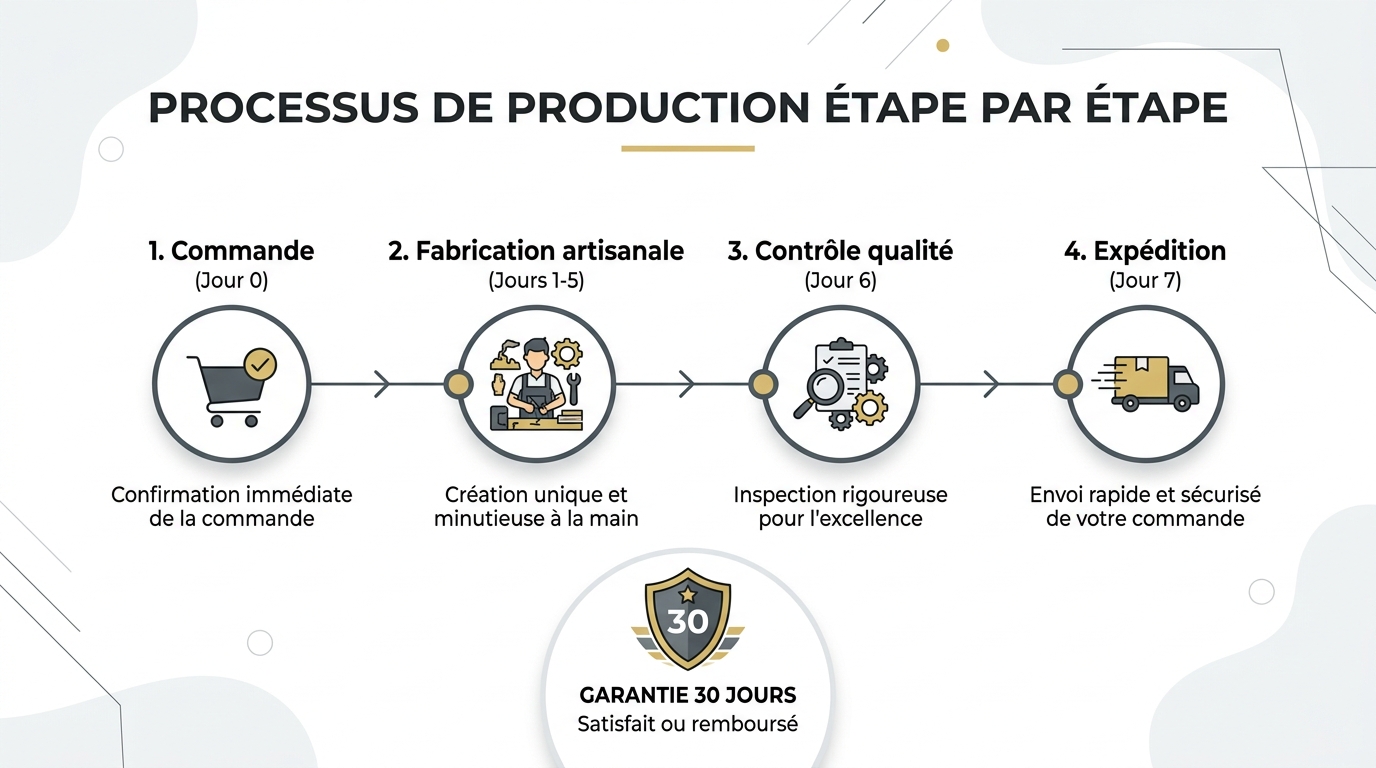 Schéma délais fabrication 5 à 7 jours et garantie 30 jours ParadiseDeco