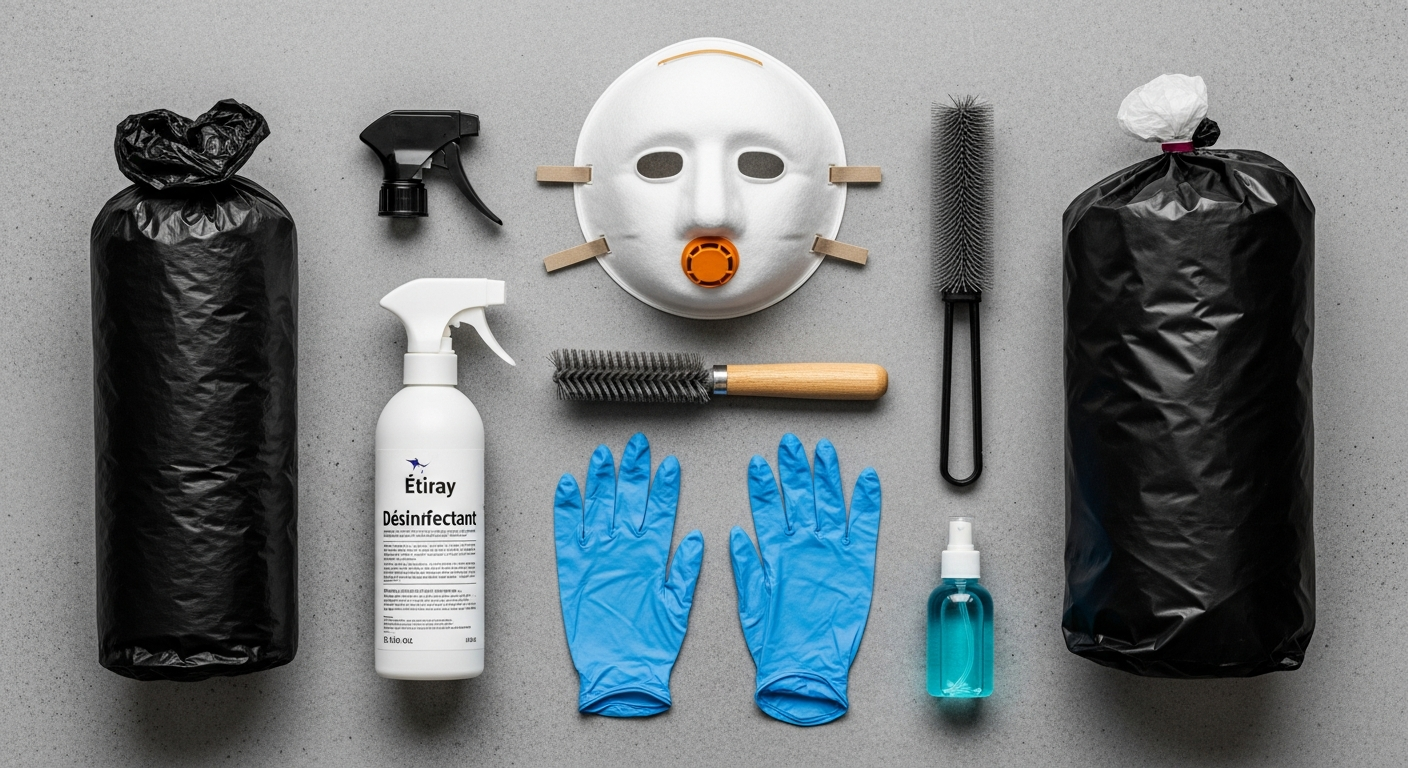 Equipement protection EPI nettoyage nid pigeon balcon masque gants