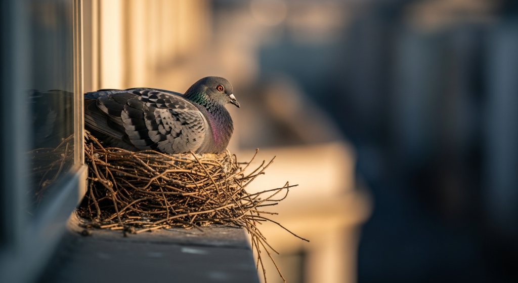 Un nid de pigeon sur mon balcon : chance, malheur ou simple cohabitation forcée ?