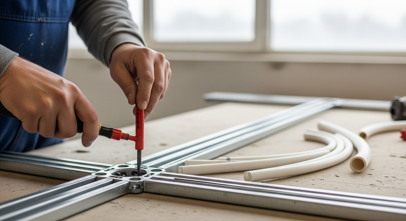 Pince à sertir et raccords multicouche sur établi de chantier