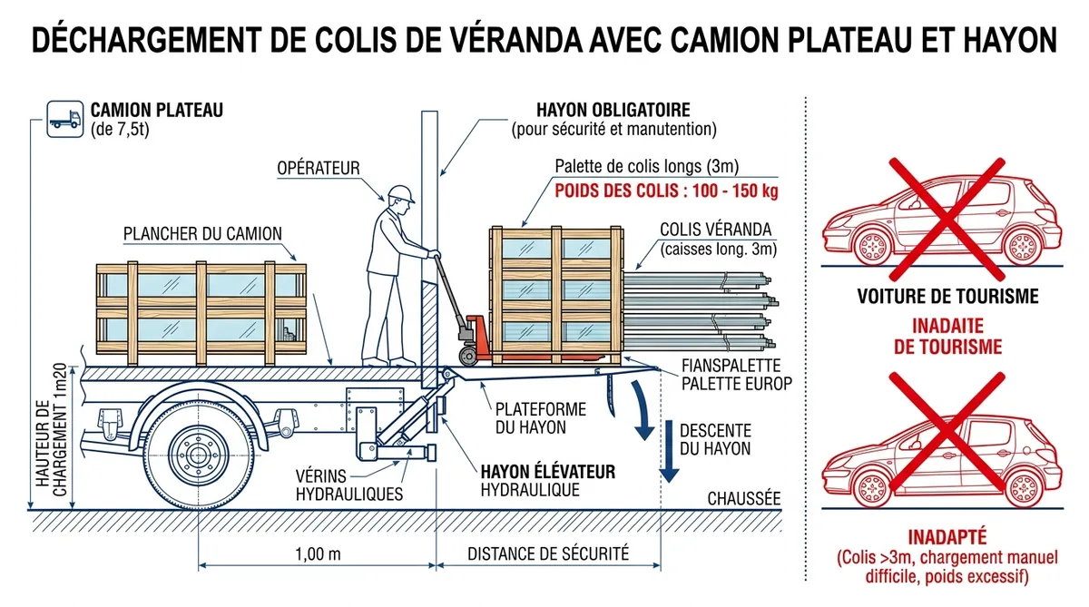 Schéma logistique retrait véranda kit camion hayon obligatoire