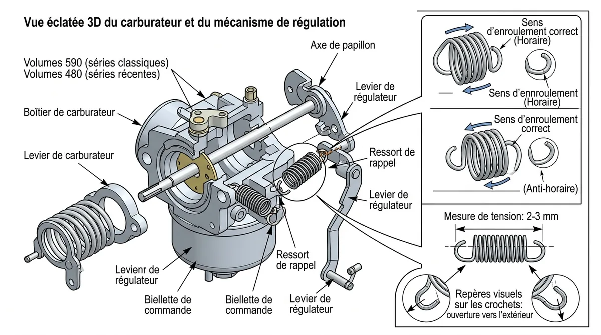 Schéma montage ressort régulateur tringlerie carburateur volumes 590 480