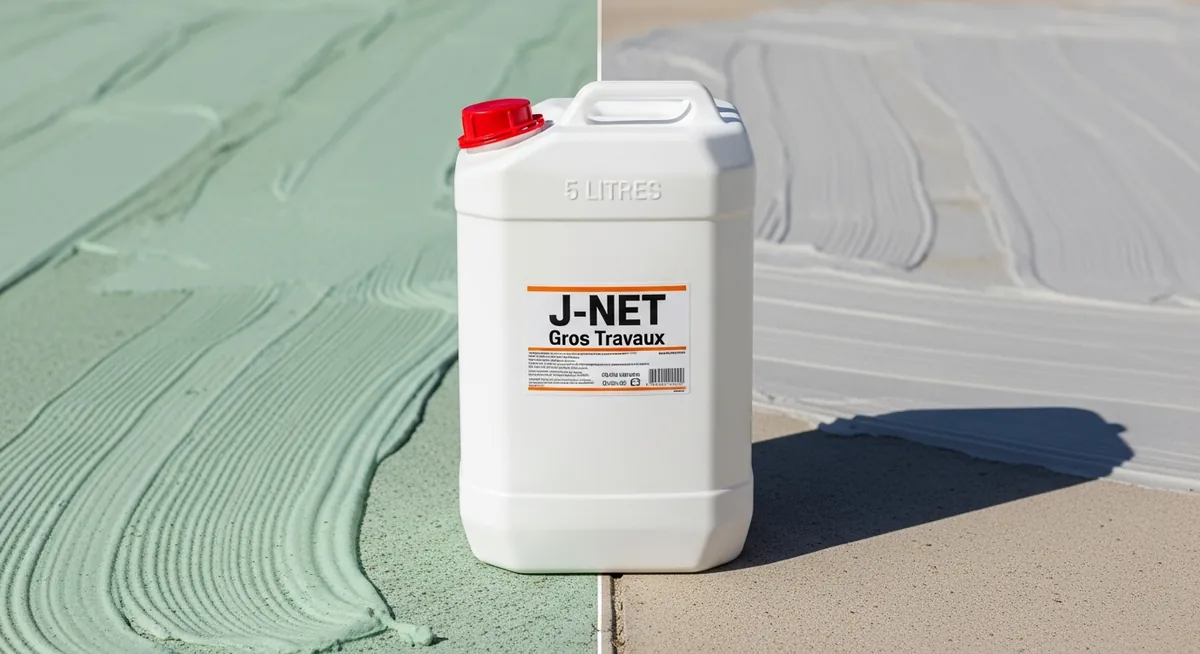 Bidon Bec J-NET Gros Travaux 5L posé sur terrasse béton avec mousse