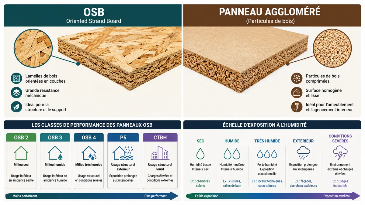 Comparaison visuelle panneau OSB et panneau aggloméré