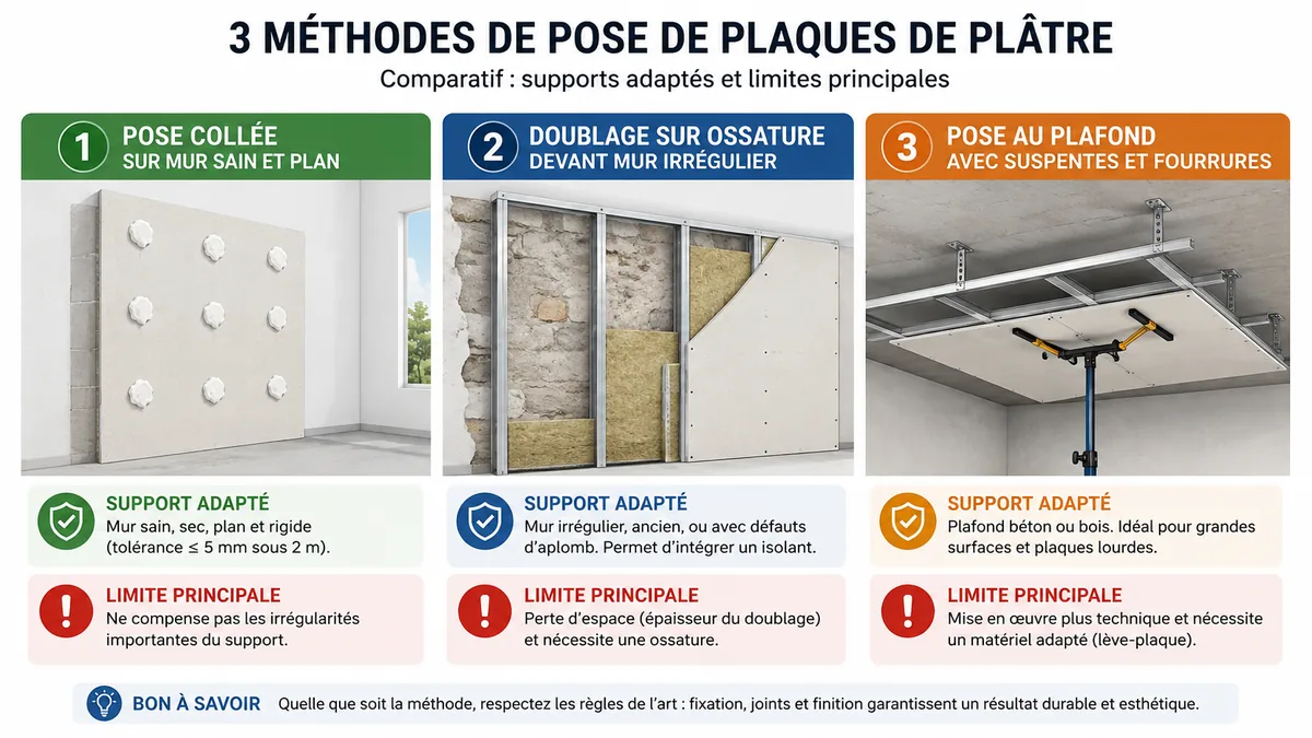 Comparatif visuel des méthodes de pose du placo