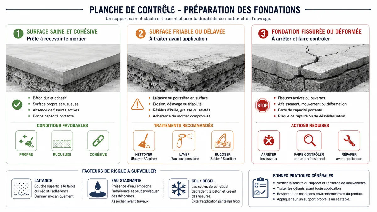 Contrôle visuel d'une fondation avant pose des parpaings