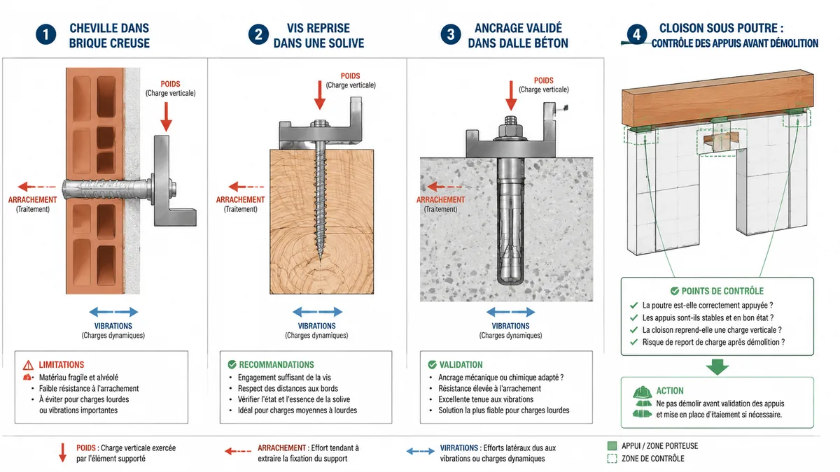 Comparaison des fixations dans brique solive et dalle béton
