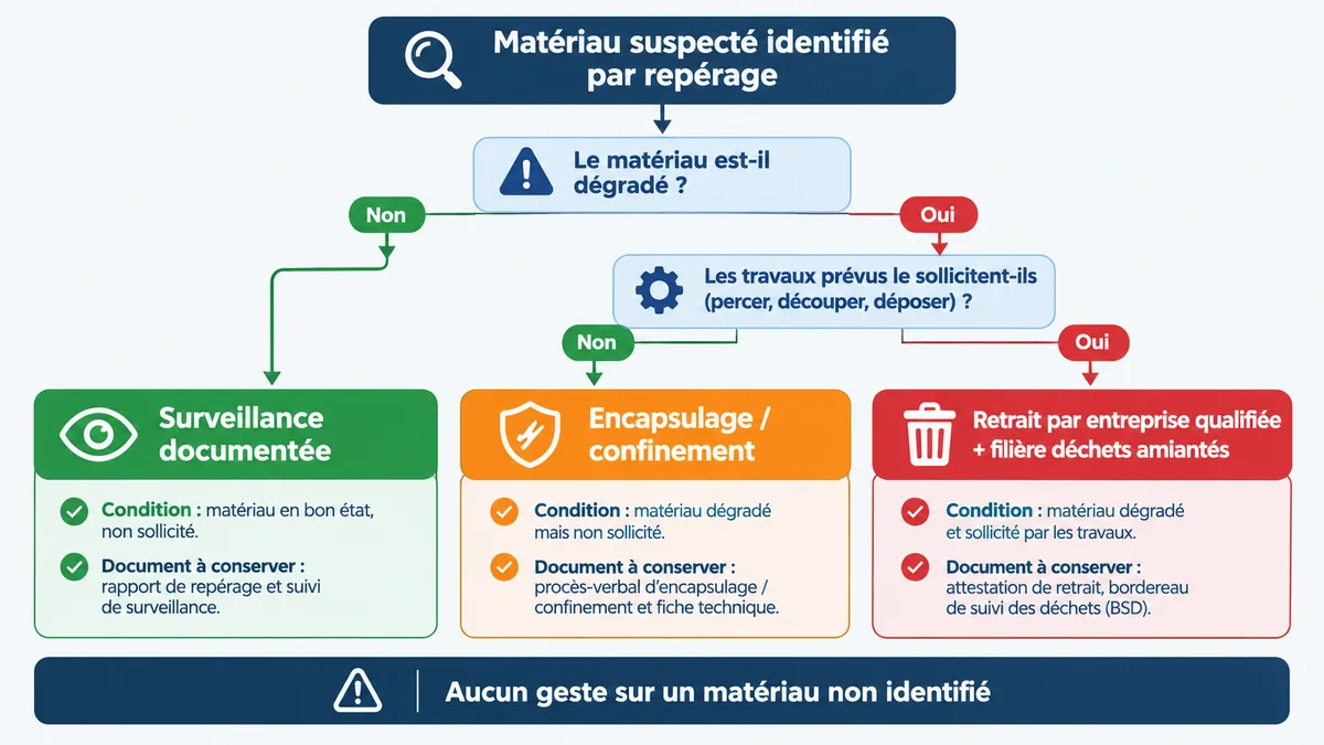 Arbre de décision entre surveillance, encapsulage et retrait d'un matériau amianté