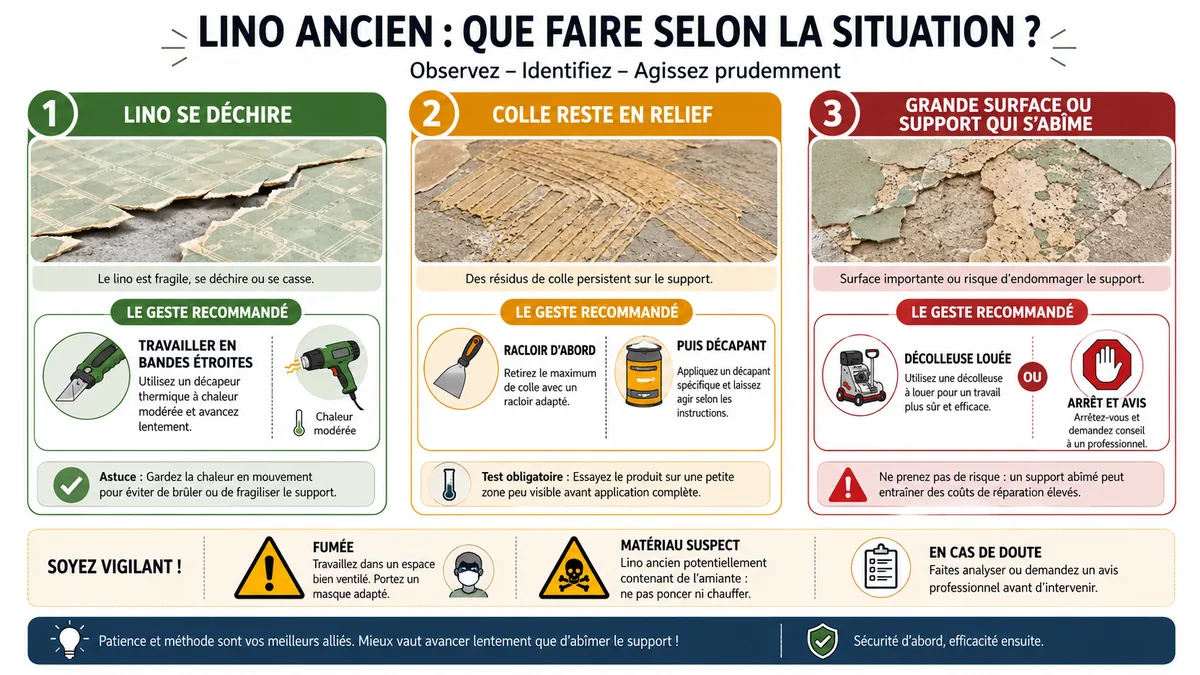 Choisir raclage chaleur ou décapant pour lino