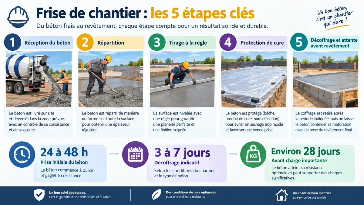 Étapes de coulage et cure d'une terrasse béton